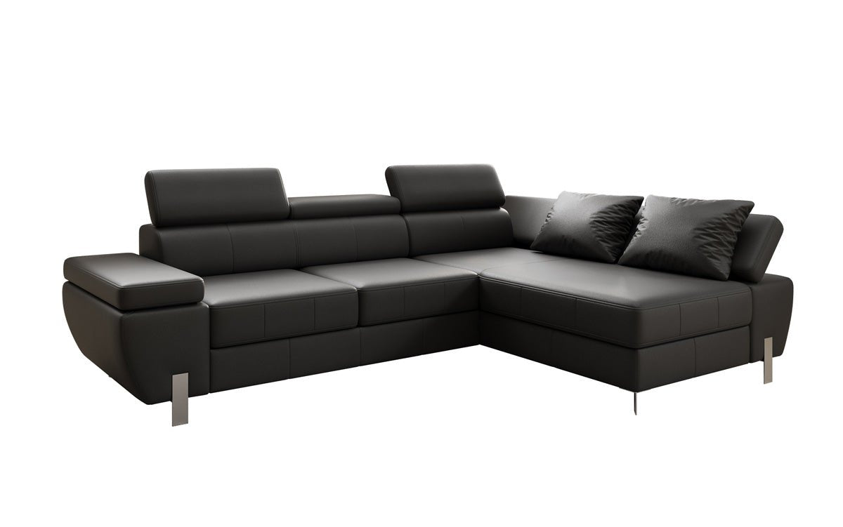 Canapé d'angle L Calista avec fonction couchage et rangement en cuir véritable