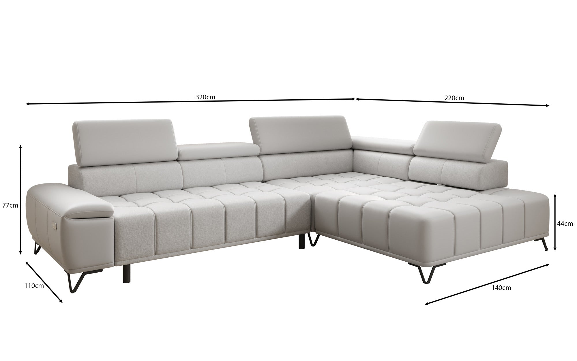 Canapé d'angle Designer Selora avec fonction lit électrique et dossier réglable en cuir véritable