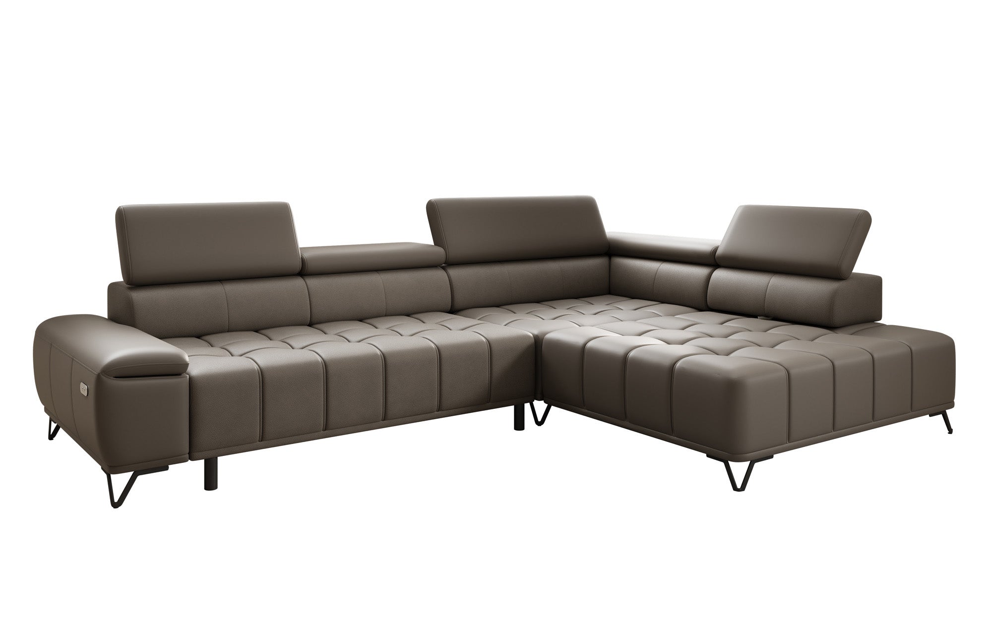 Canapé d'angle Designer Selora avec fonction lit électrique et dossier réglable en cuir véritable