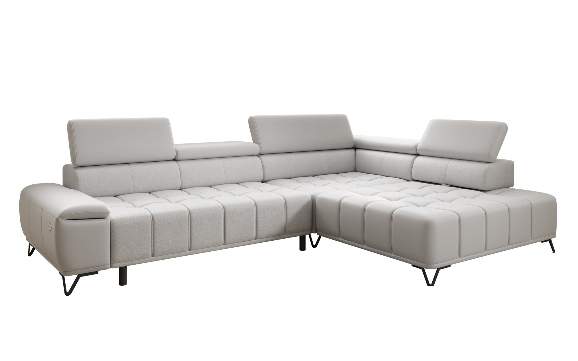 Canapé d'angle Designer Selora avec fonction lit électrique et dossier réglable en cuir véritable