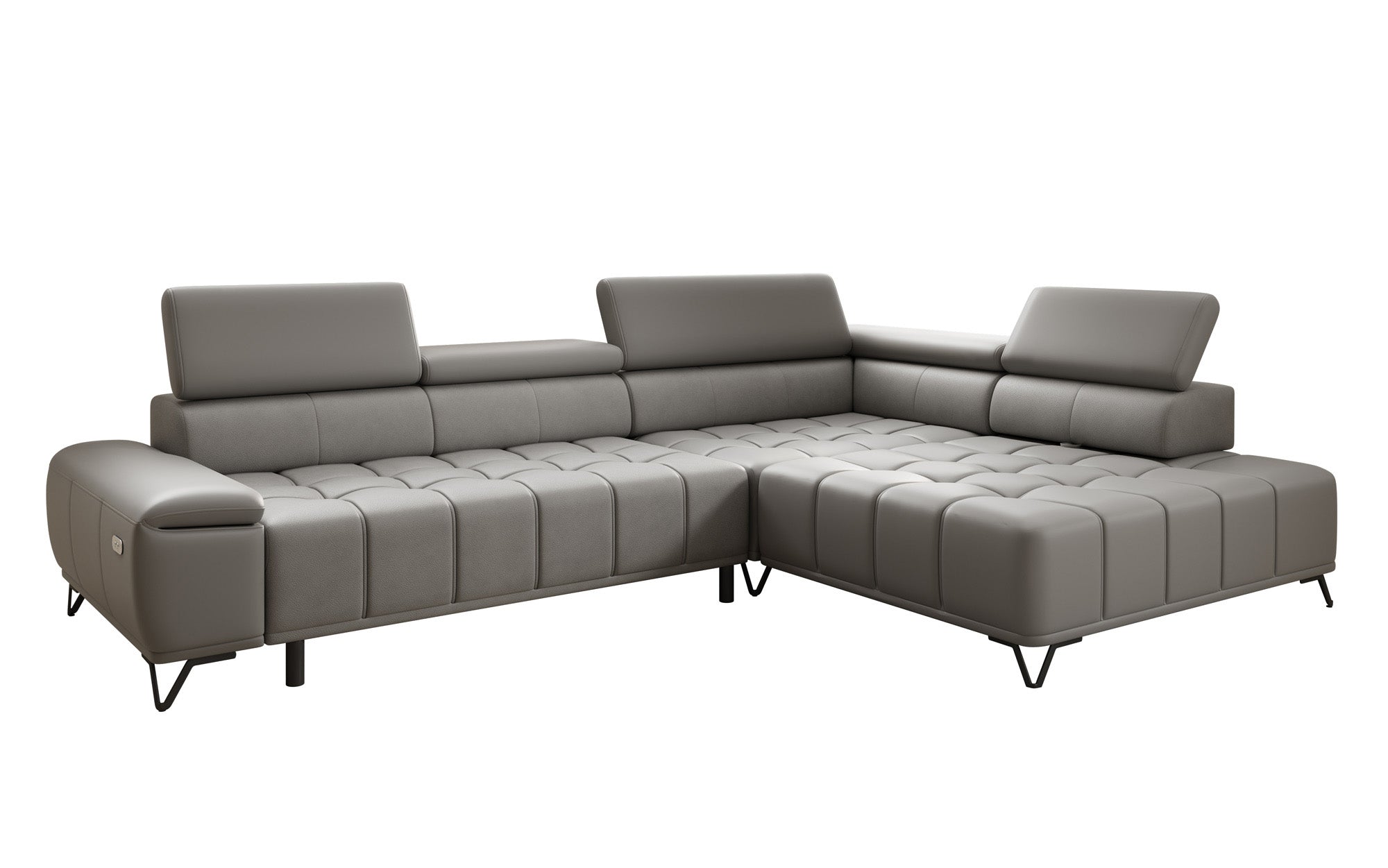 Canapé d'angle Designer Selora avec fonction lit électrique et dossier réglable en cuir véritable
