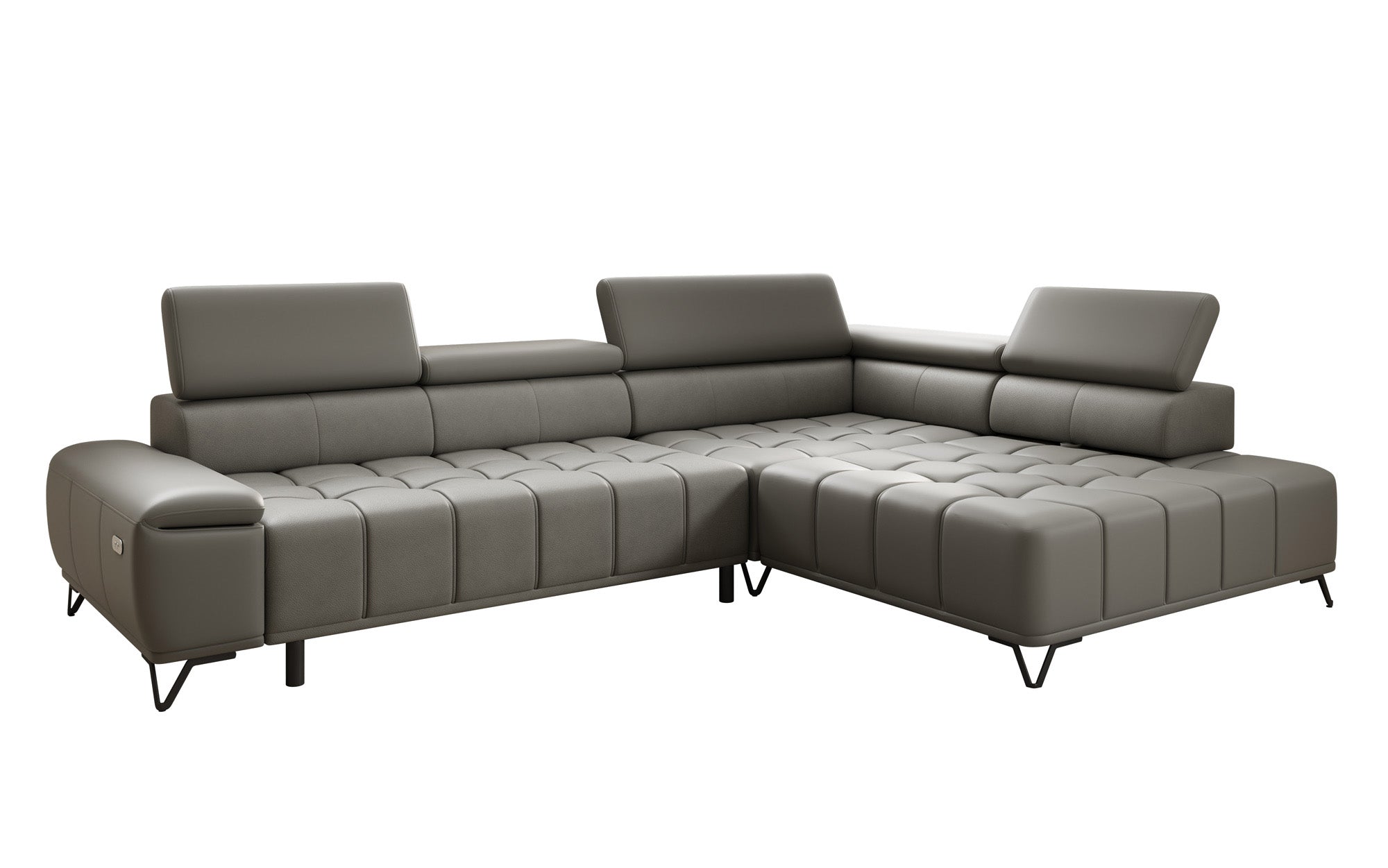 Canapé d'angle Designer Selora avec fonction lit électrique et dossier réglable en cuir véritable