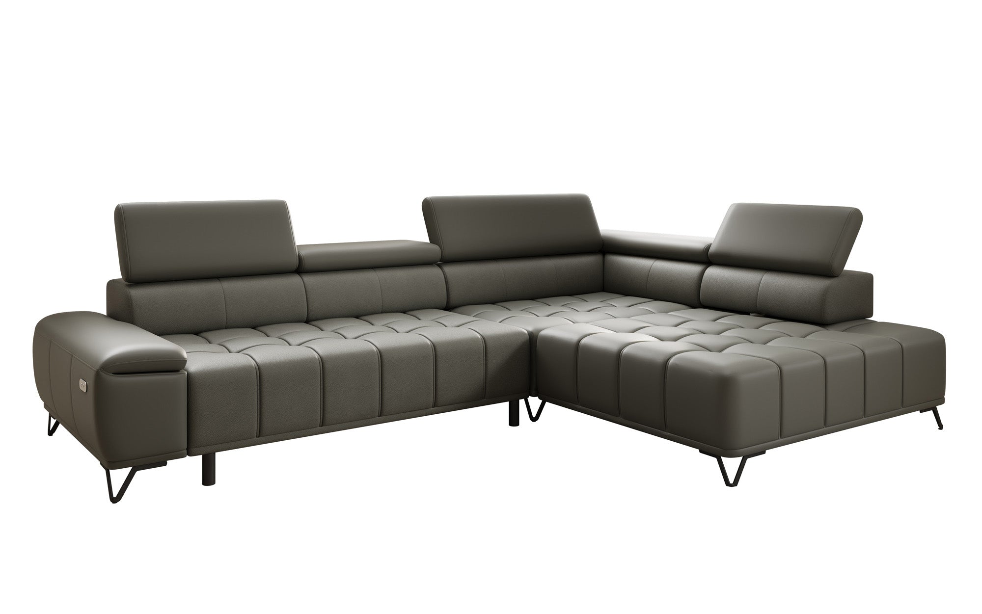 Canapé d'angle Designer Selora avec fonction lit électrique et dossier réglable en cuir véritable
