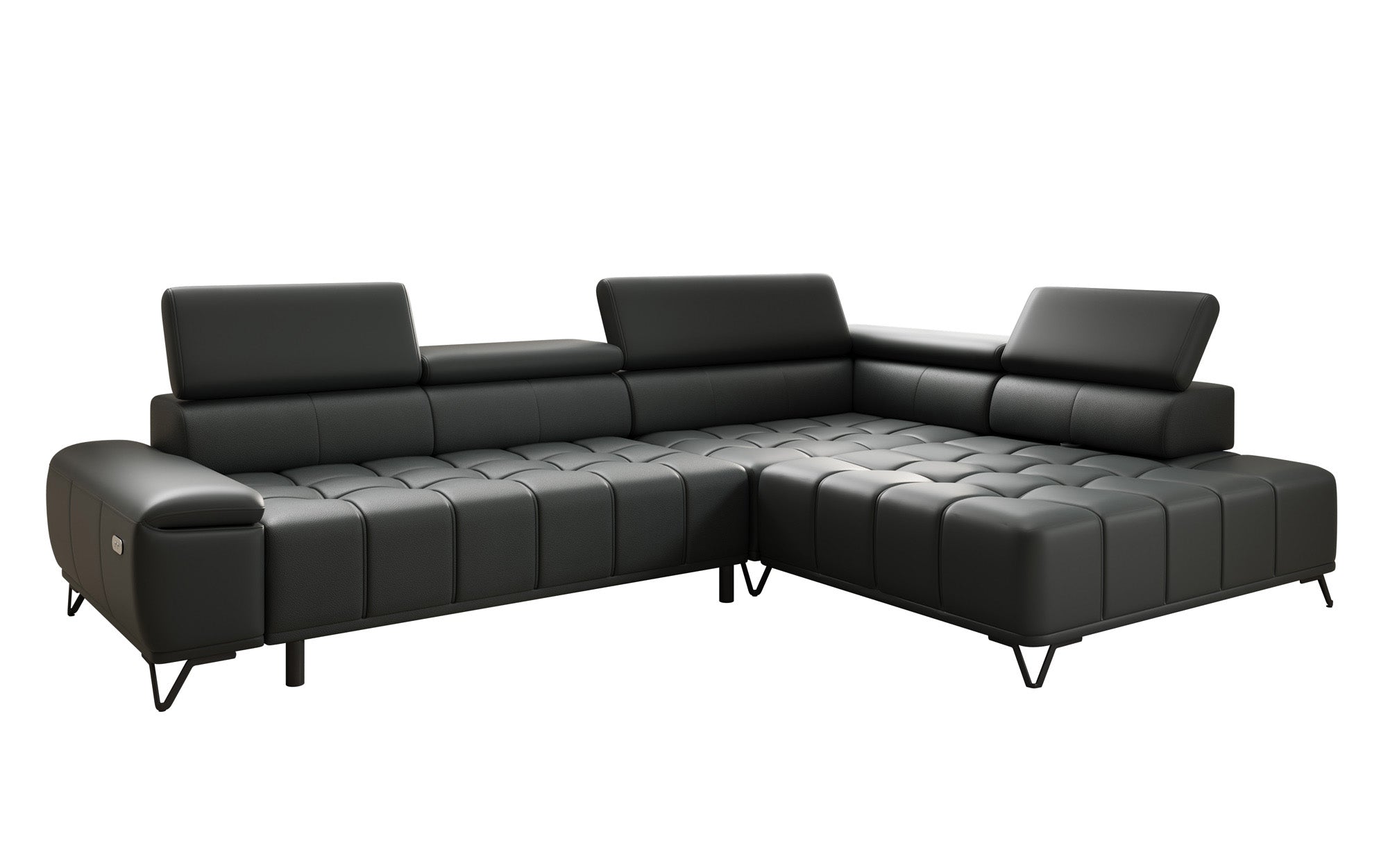 Canapé d'angle Designer Selora avec fonction lit électrique et dossier réglable en cuir véritable