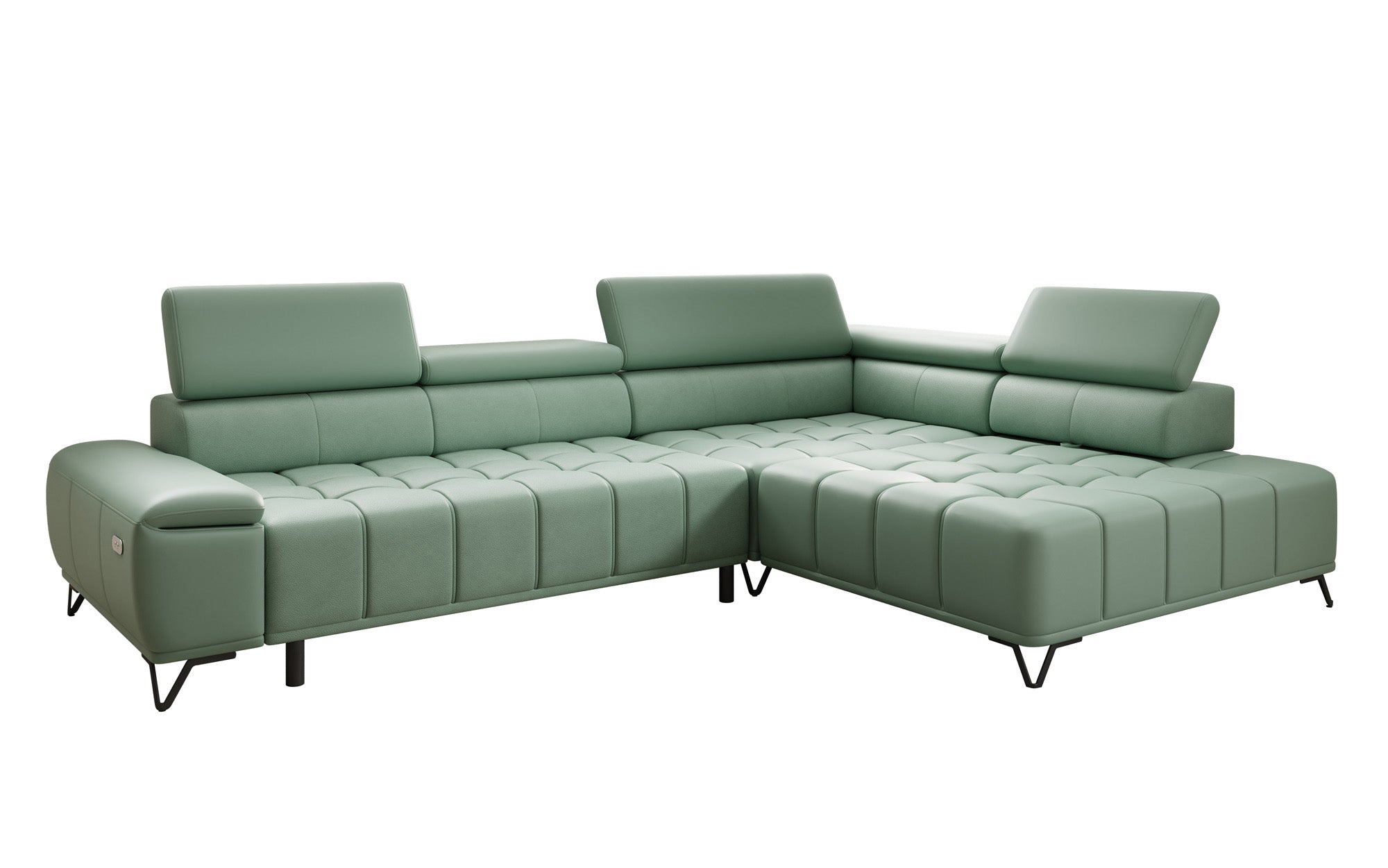 Canapé d'angle Designer Selora avec fonction lit électrique et dossier réglable en cuir véritable