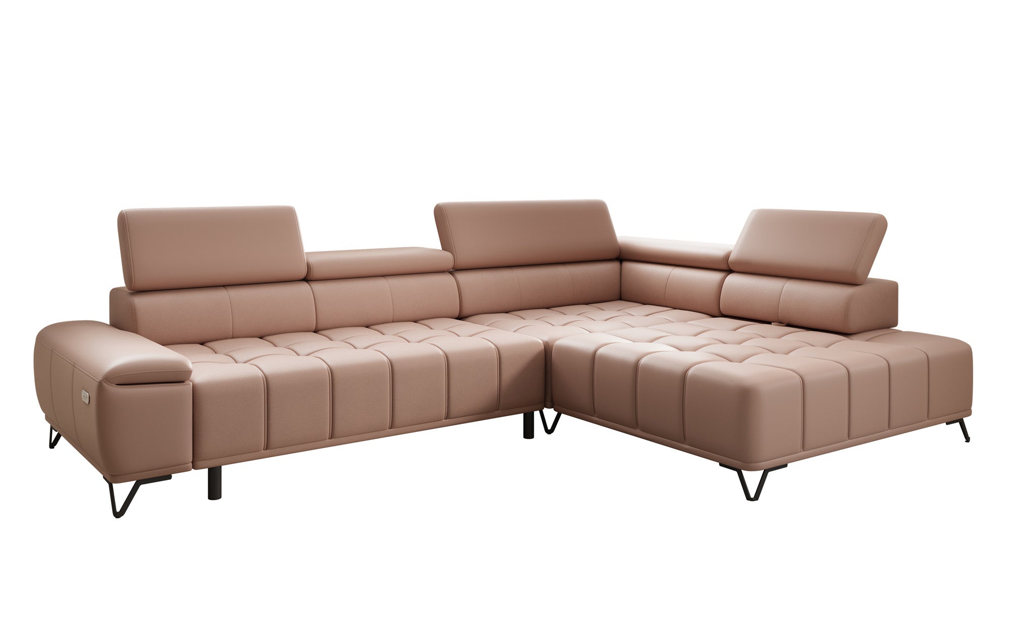 Canapé d'angle Designer Selora avec fonction lit électrique et dossier réglable en cuir véritable