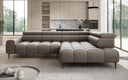 Canapé d’angle design Ceora avec fonction de couchage électrique et dossier réglable en cuir véritable
