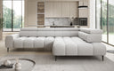 Canapé d’angle design Ceora avec fonction de couchage électrique et dossier réglable en cuir véritable