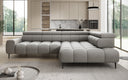 Canapé d’angle design Ceora avec fonction de couchage électrique et dossier réglable en cuir véritable