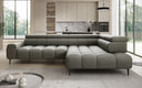 Canapé d’angle design Ceora avec fonction de couchage électrique et dossier réglable en cuir véritable