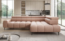 Canapé d’angle design Ceora avec fonction de couchage électrique et dossier réglable en cuir véritable