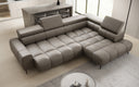 Canapé d’angle design Ceora avec fonction de couchage électrique et dossier réglable en cuir véritable