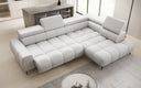 Canapé d’angle design Ceora avec fonction de couchage électrique et dossier réglable en cuir véritable