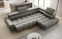 Canapé d’angle design Ceora avec fonction de couchage électrique et dossier réglable en cuir véritable