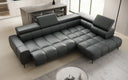 Canapé d’angle design Ceora avec fonction de couchage électrique et dossier réglable en cuir véritable