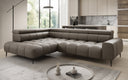 Canapé d’angle design Ceora avec fonction de couchage électrique et dossier réglable en cuir véritable
