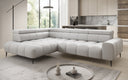 Canapé d’angle design Ceora avec fonction de couchage électrique et dossier réglable en cuir véritable