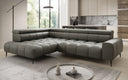 Canapé d’angle design Ceora avec fonction de couchage électrique et dossier réglable en cuir véritable