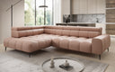 Canapé d’angle design Ceora avec fonction de couchage électrique et dossier réglable en cuir véritable
