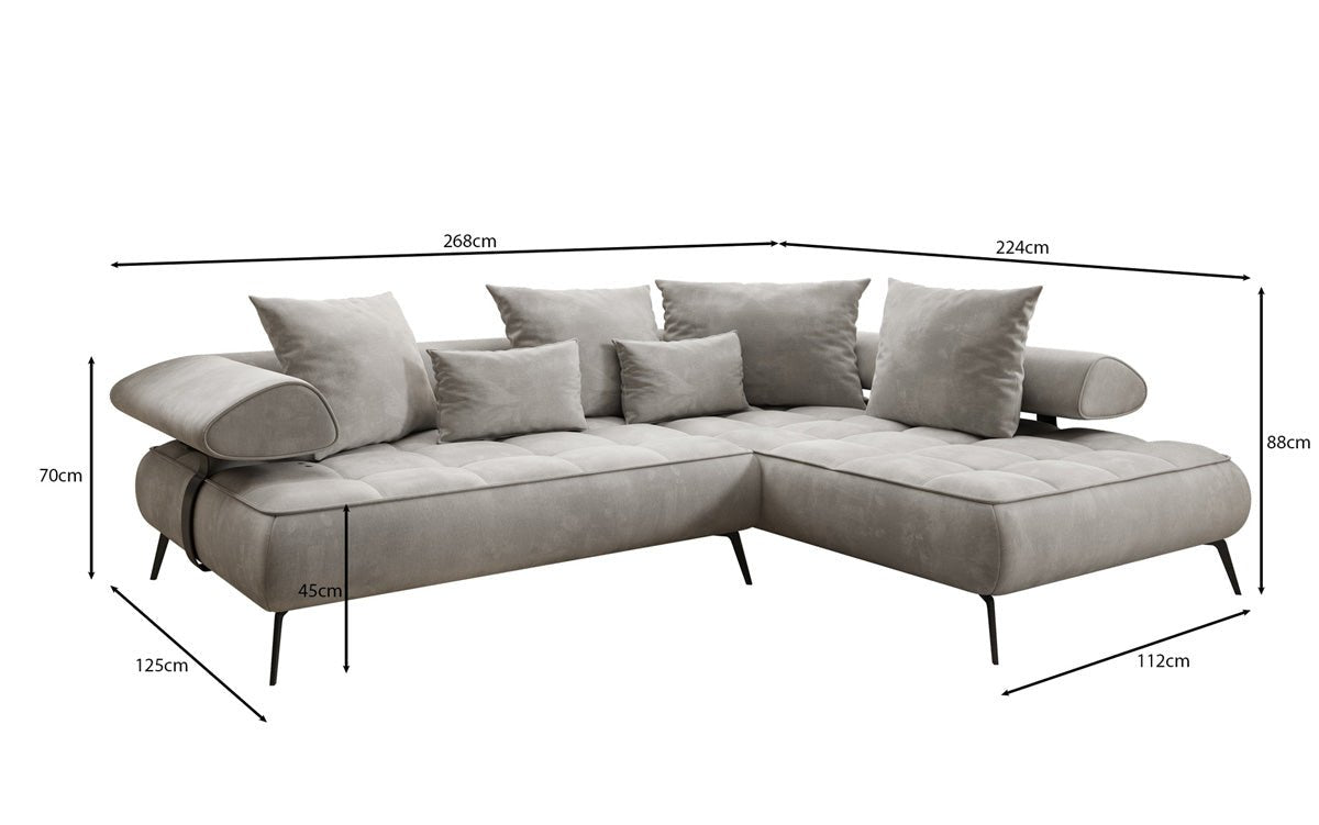 Canapé design Sydney L Velours avec fonction de couchage électrique