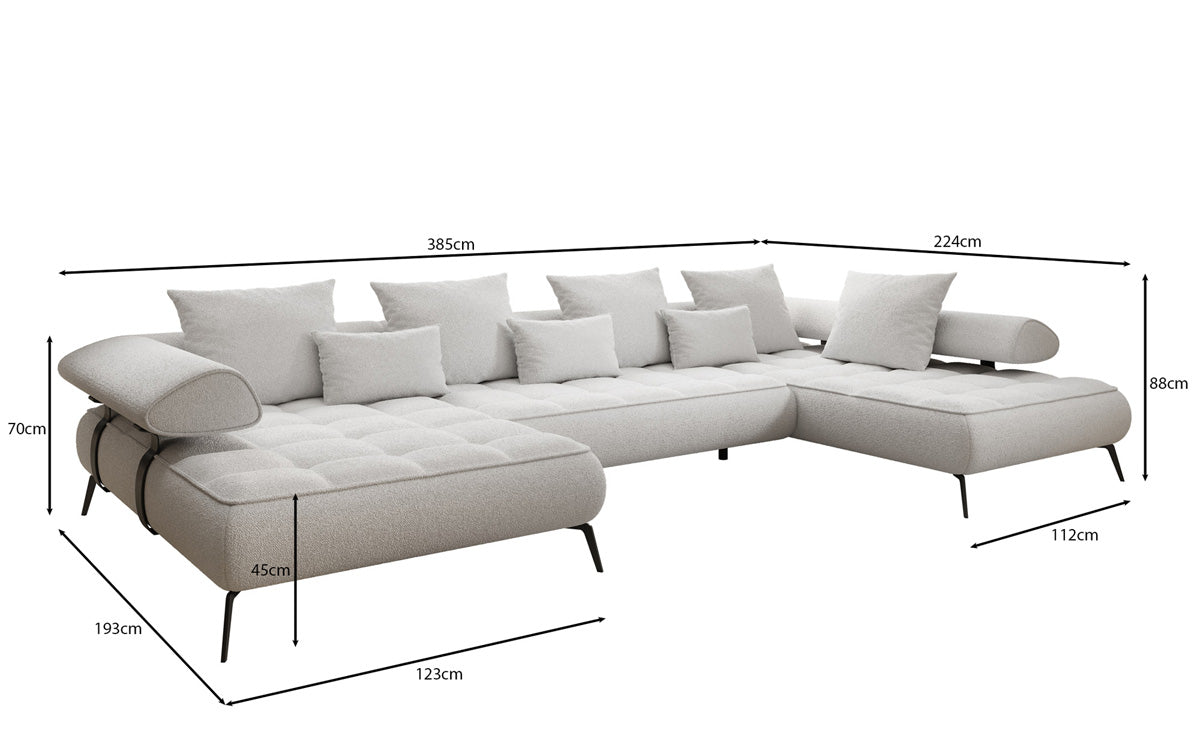 Canapé Designer U Sydney Bouclé avec fonction de couchage électrique