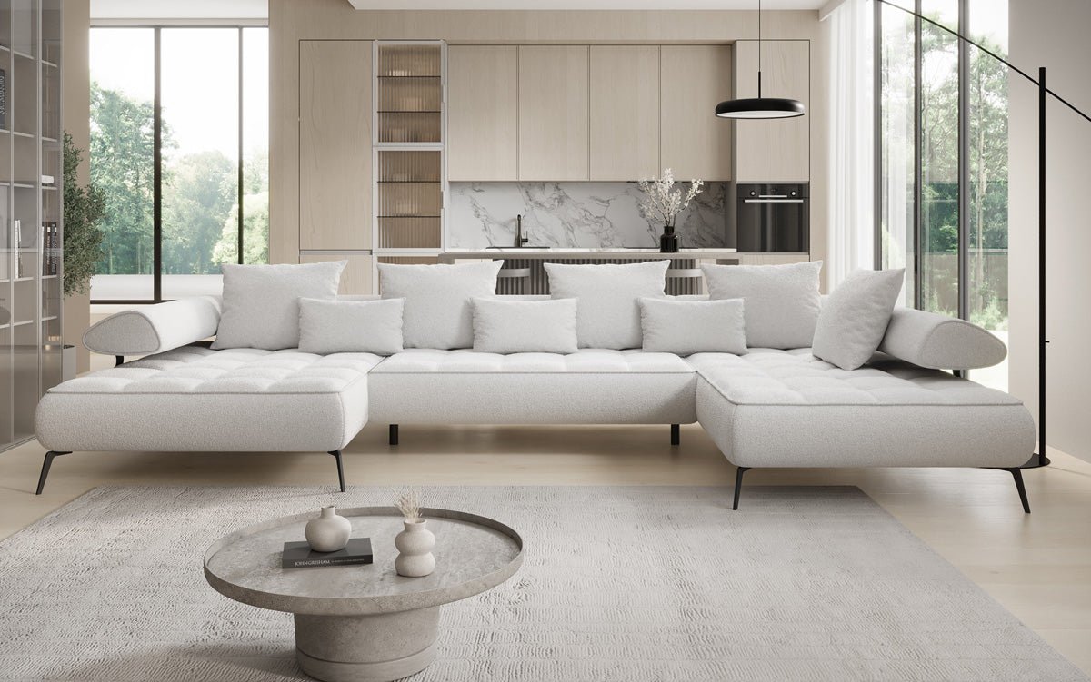 Canapé Designer U Sydney Bouclé avec fonction de couchage électrique