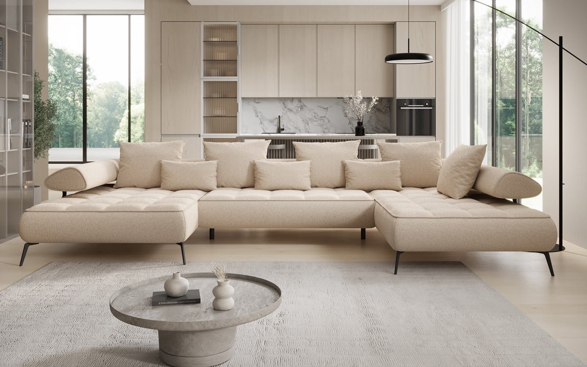 Canapé Designer U Sydney Bouclé avec fonction de couchage électrique