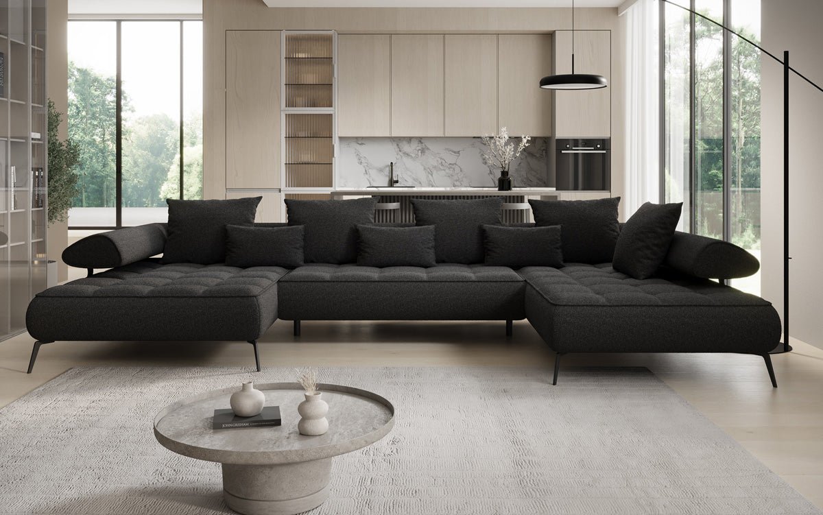 Canapé Designer U Sydney Bouclé avec fonction de couchage électrique
