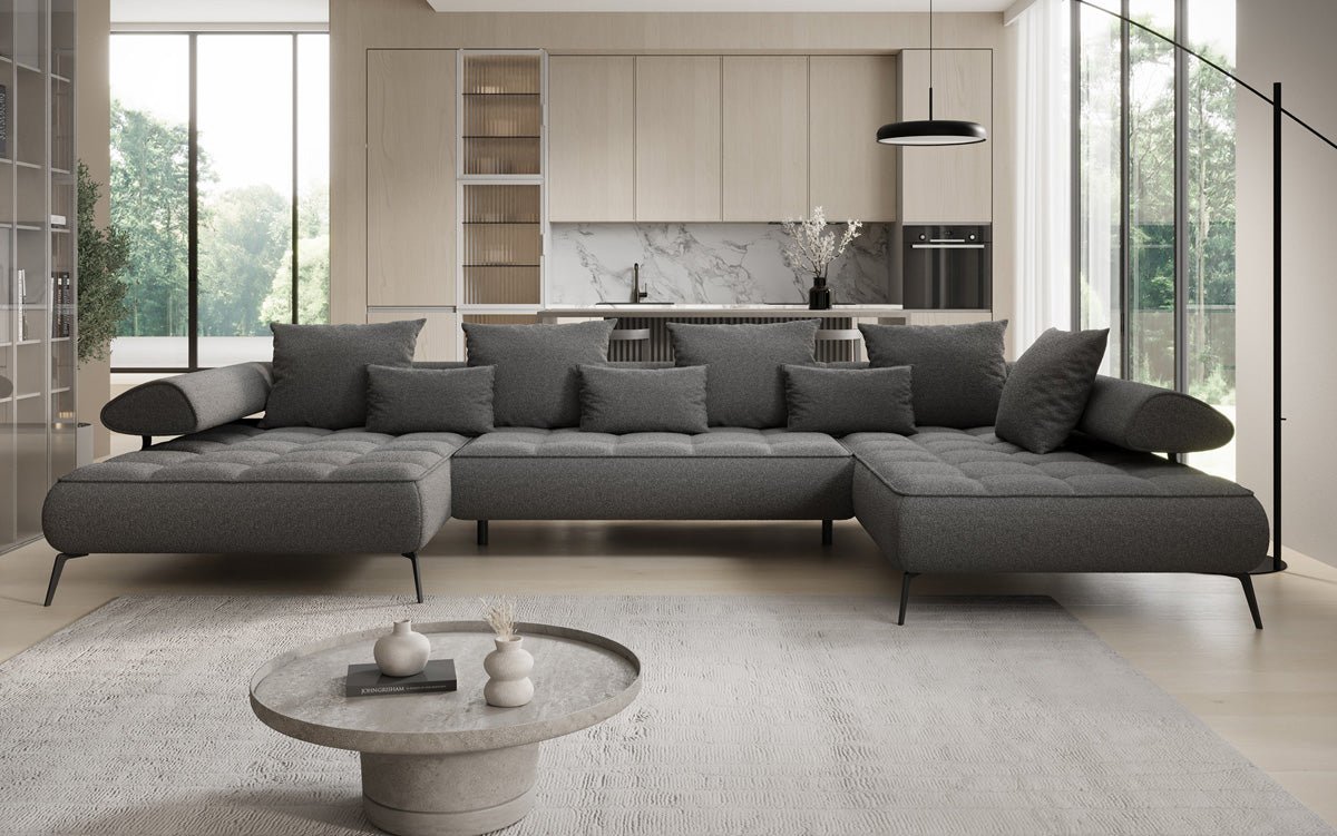 Canapé Designer U Sydney Bouclé avec fonction de couchage électrique