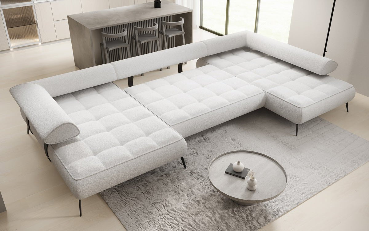 Canapé Designer U Sydney Bouclé avec fonction de couchage électrique