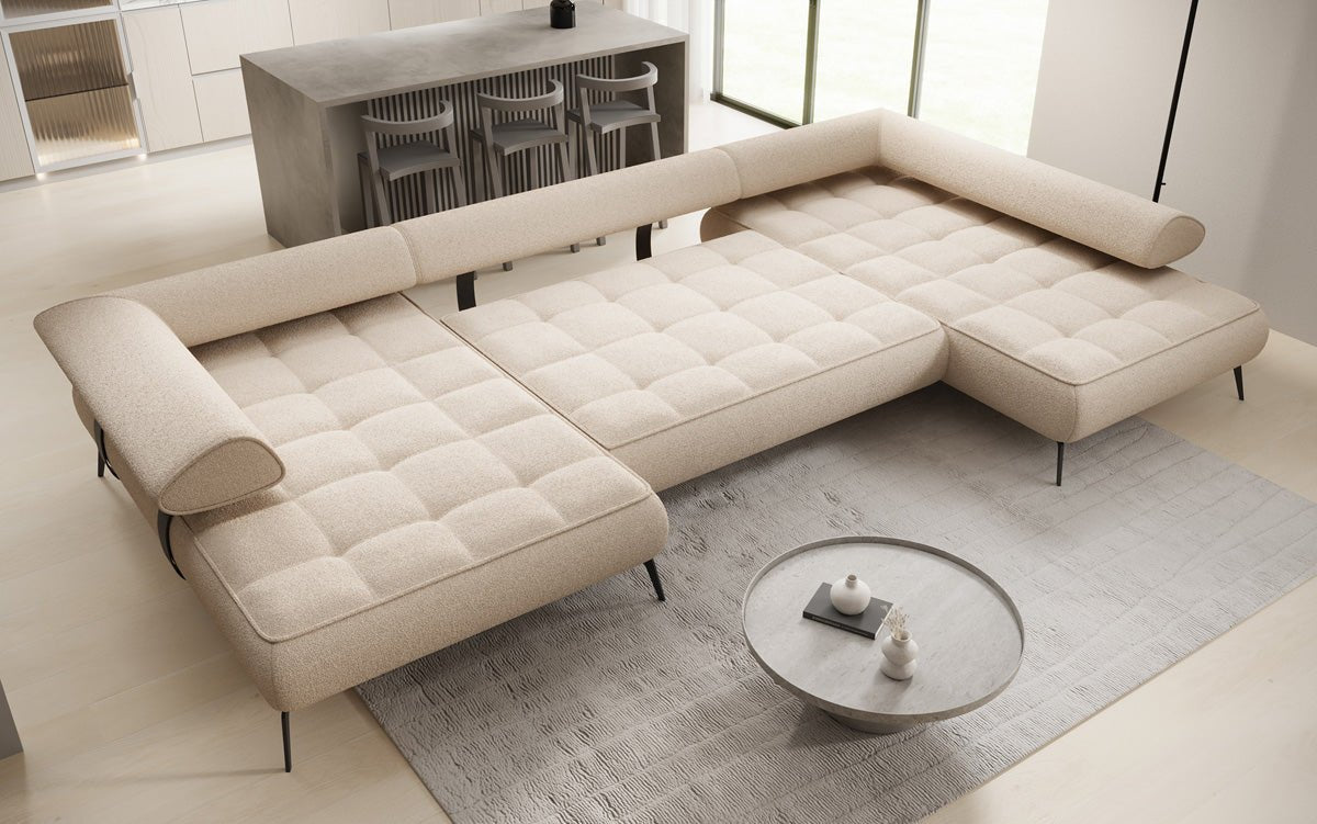 Canapé Designer U Sydney Bouclé avec fonction de couchage électrique
