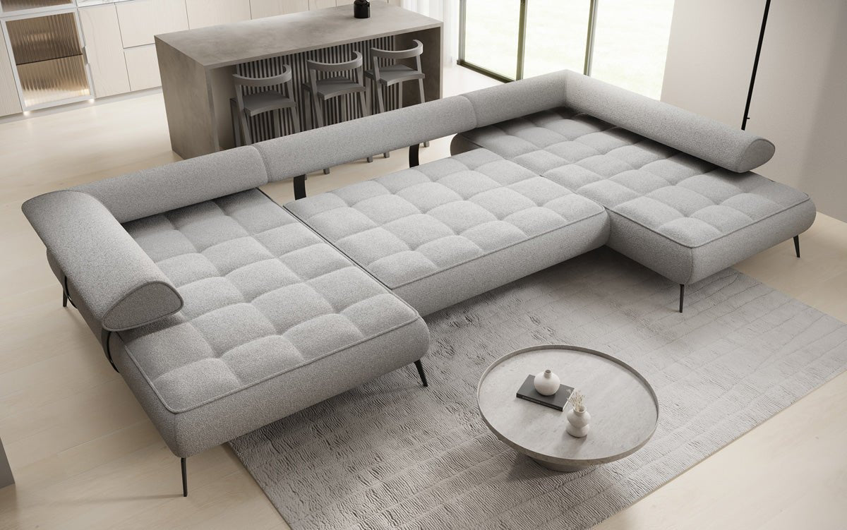 Canapé Designer U Sydney Bouclé avec fonction de couchage électrique