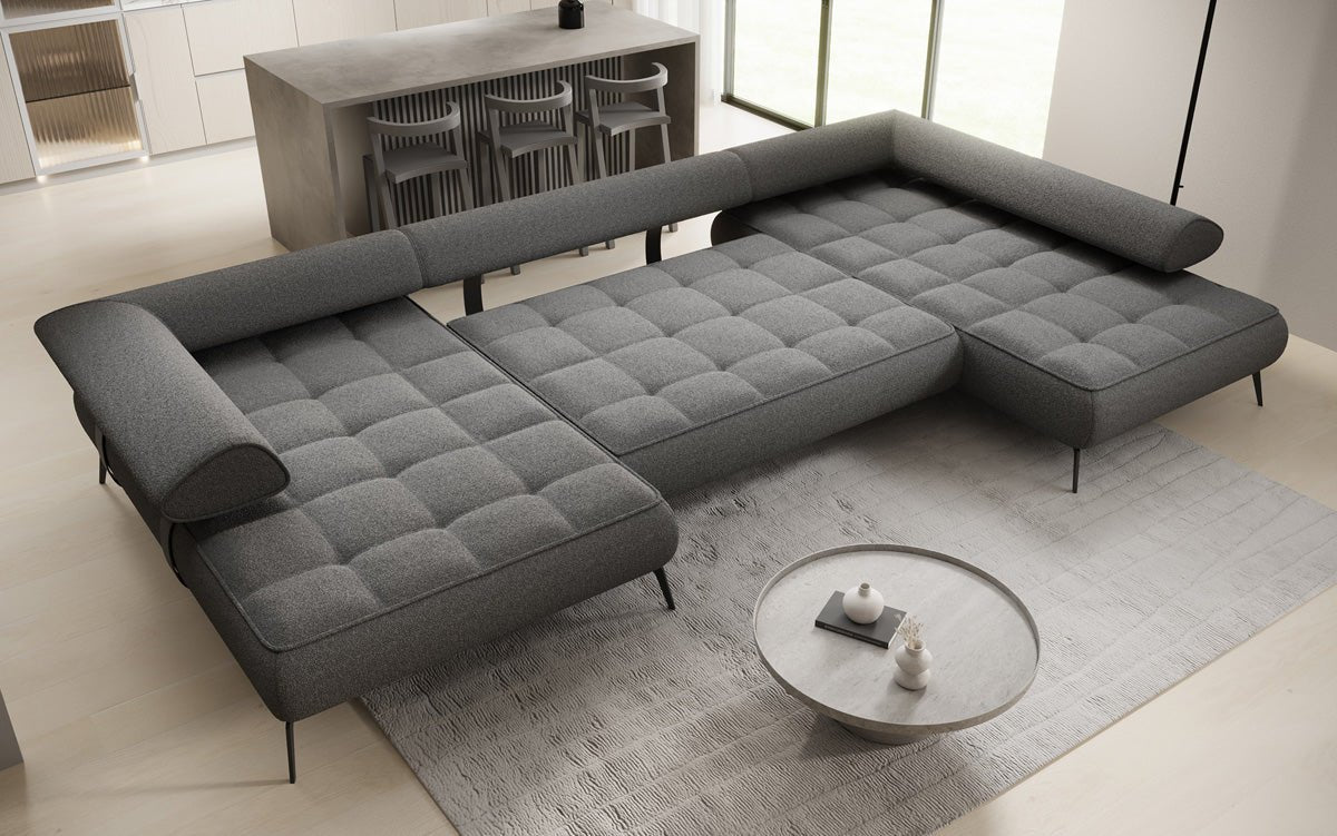 Canapé Designer U Sydney Bouclé avec fonction de couchage électrique
