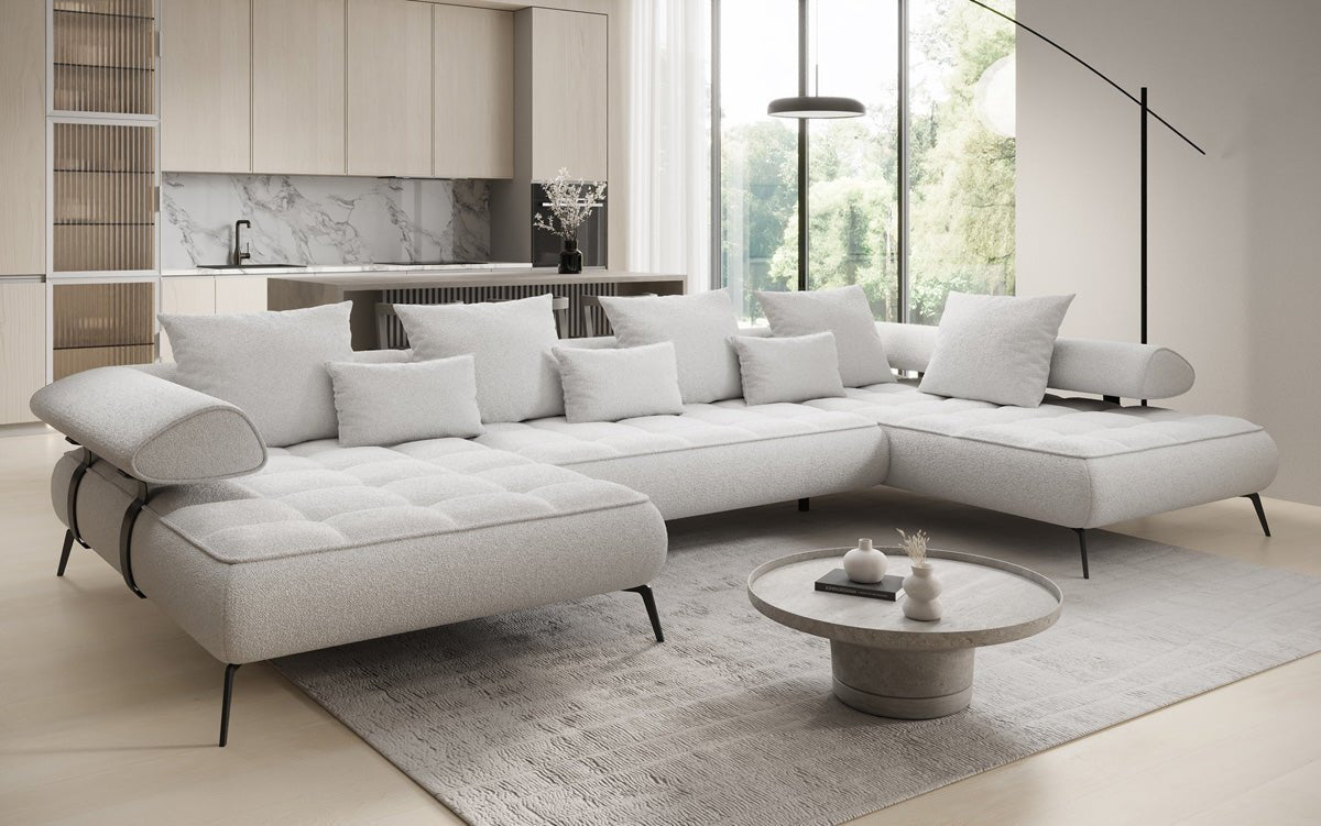 Canapé Designer U Sydney Bouclé avec fonction de couchage électrique