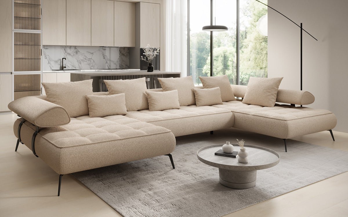 Canapé Designer U Sydney Bouclé avec fonction de couchage électrique