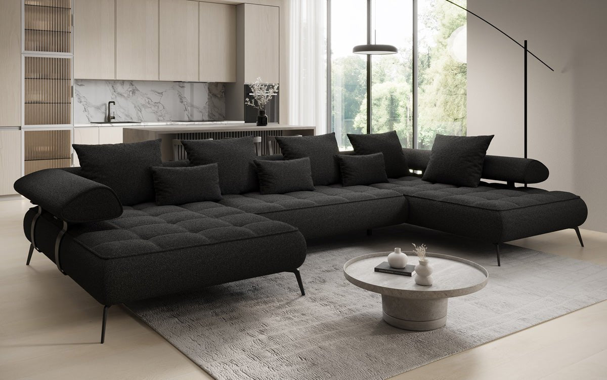 Canapé Designer U Sydney Bouclé avec fonction de couchage électrique