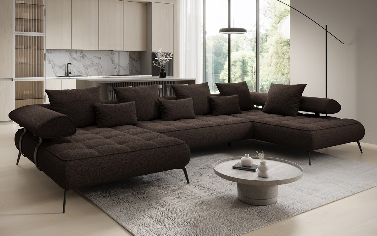 Canapé Designer U Sydney Bouclé avec fonction de couchage électrique