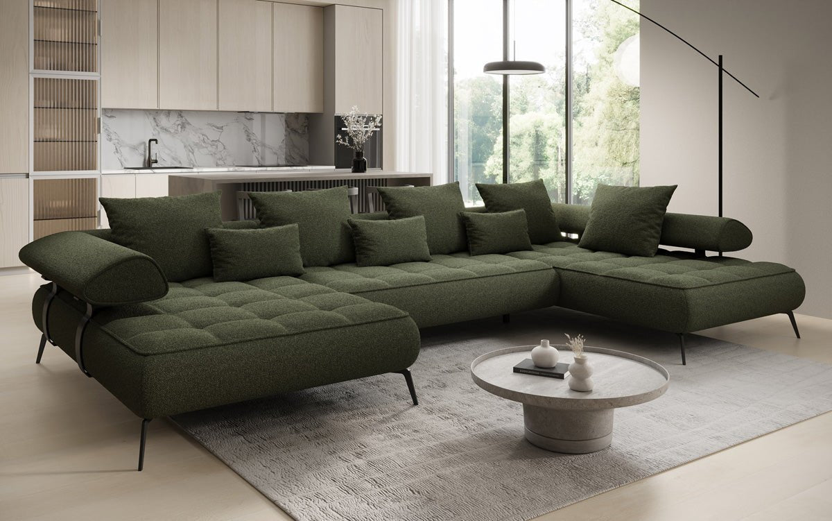 Canapé Designer U Sydney Bouclé avec fonction de couchage électrique