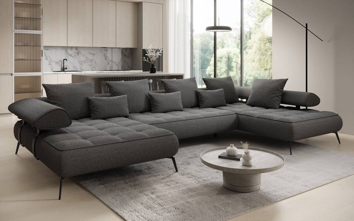 Canapé Designer U Sydney Bouclé avec fonction de couchage électrique