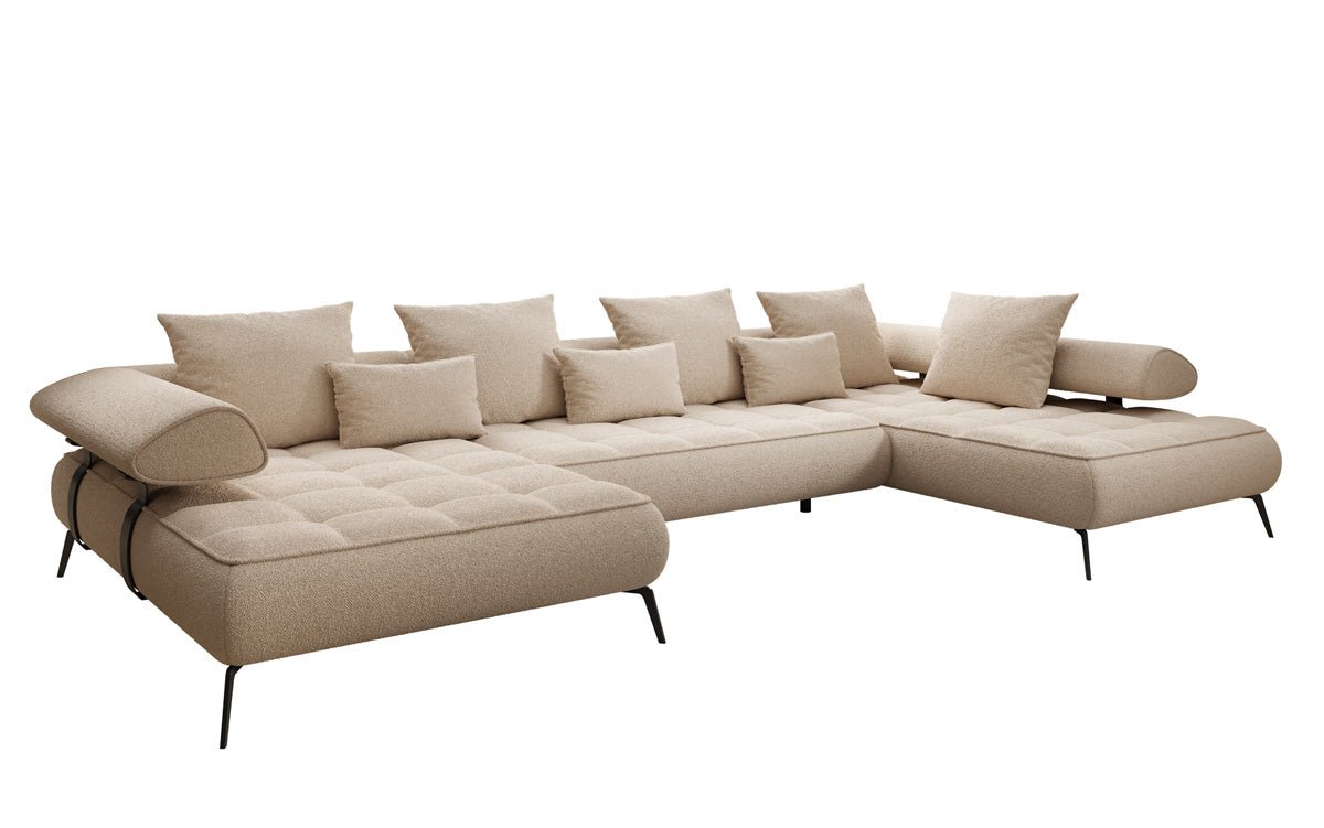 Canapé Designer U Sydney Bouclé avec fonction de couchage électrique