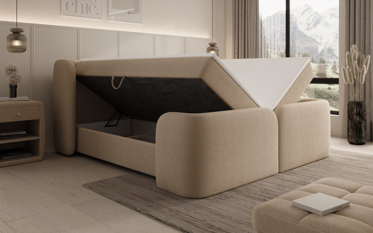 Lit boxspring Riva Bouclé avec rangement