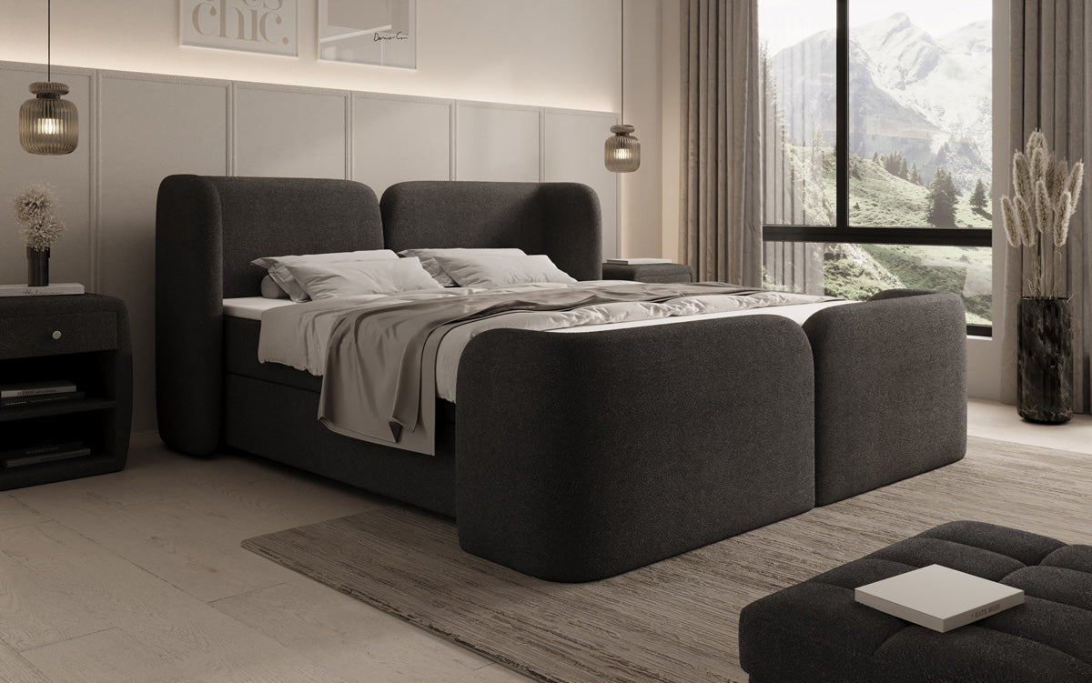 Lit boxspring Riva Bouclé avec rangement