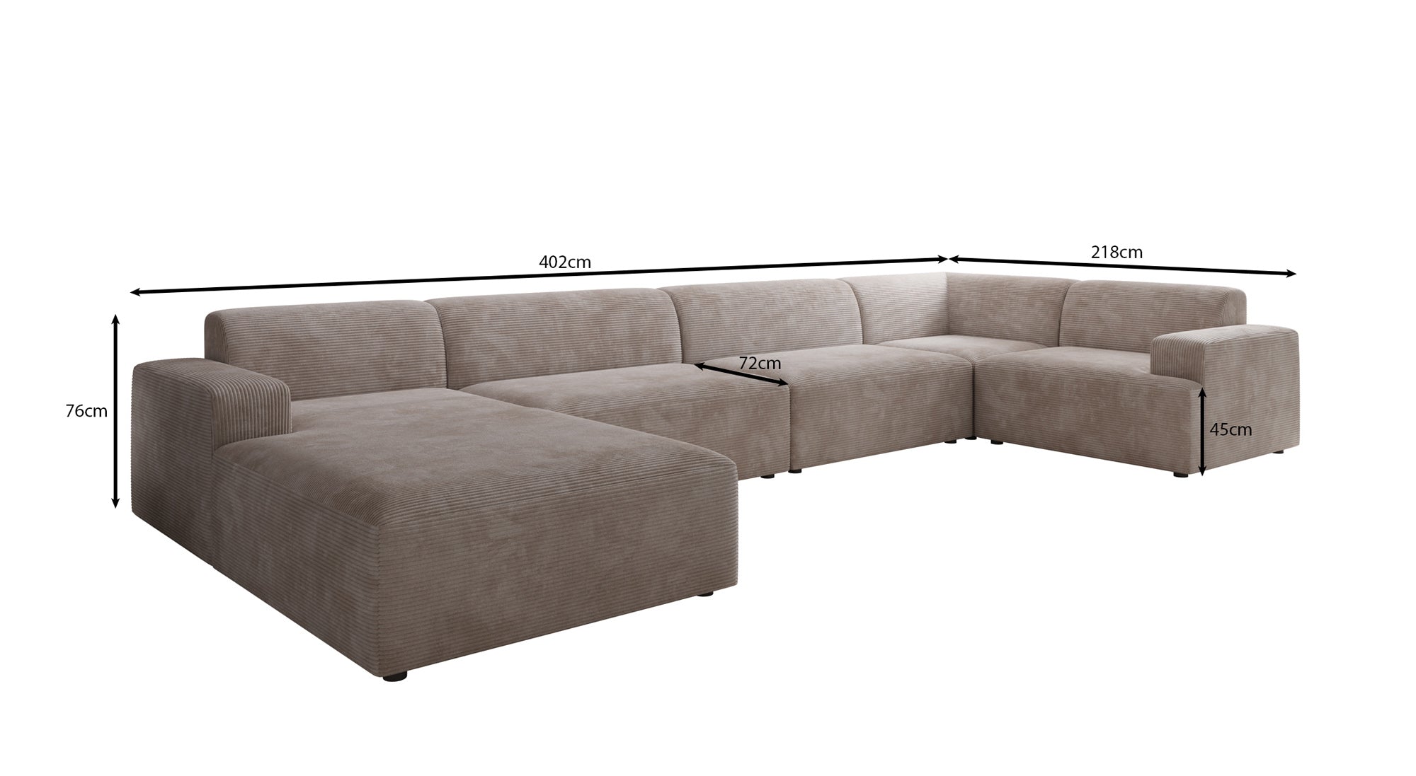 Canapé design Monza U XXL en Côtelé