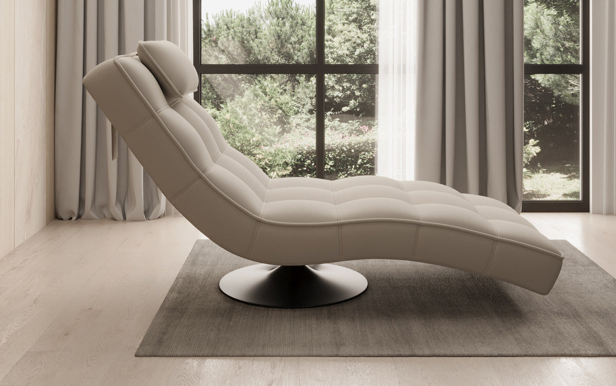 Chaise longue relaxante design Livara en tissu avec fonction pivotante