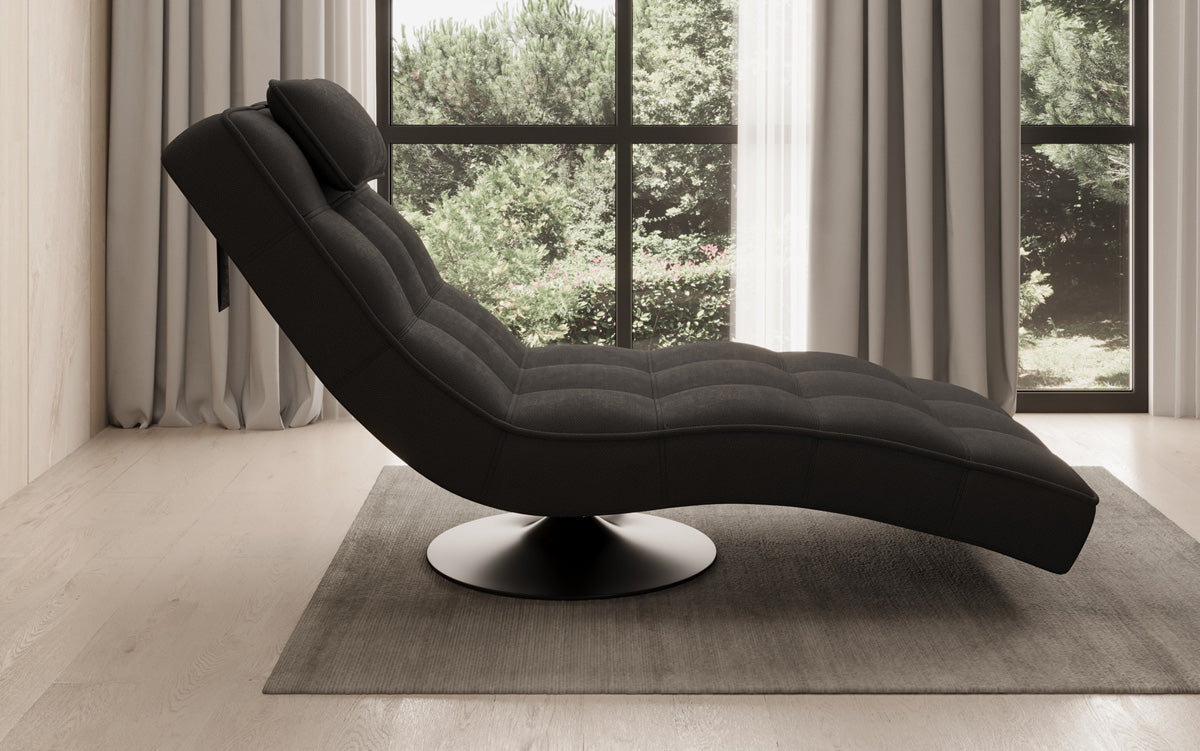 Chaise longue relaxante design Livara en tissu avec fonction pivotante