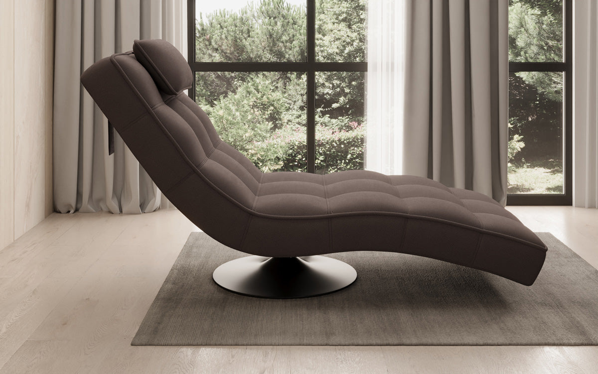 Chaise longue relaxante design Livara en tissu avec fonction pivotante
