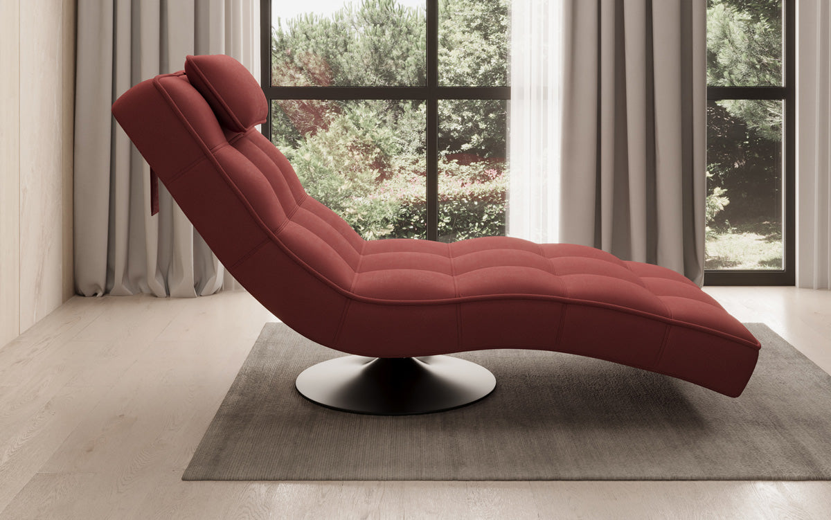 Chaise longue relaxante design Livara en tissu avec fonction pivotante