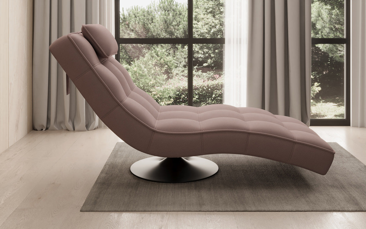 Chaise longue relaxante design Livara en tissu avec fonction pivotante
