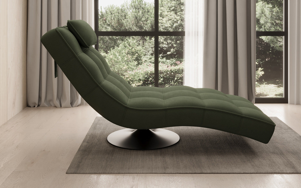 Chaise longue relaxante design Livara en tissu avec fonction pivotante
