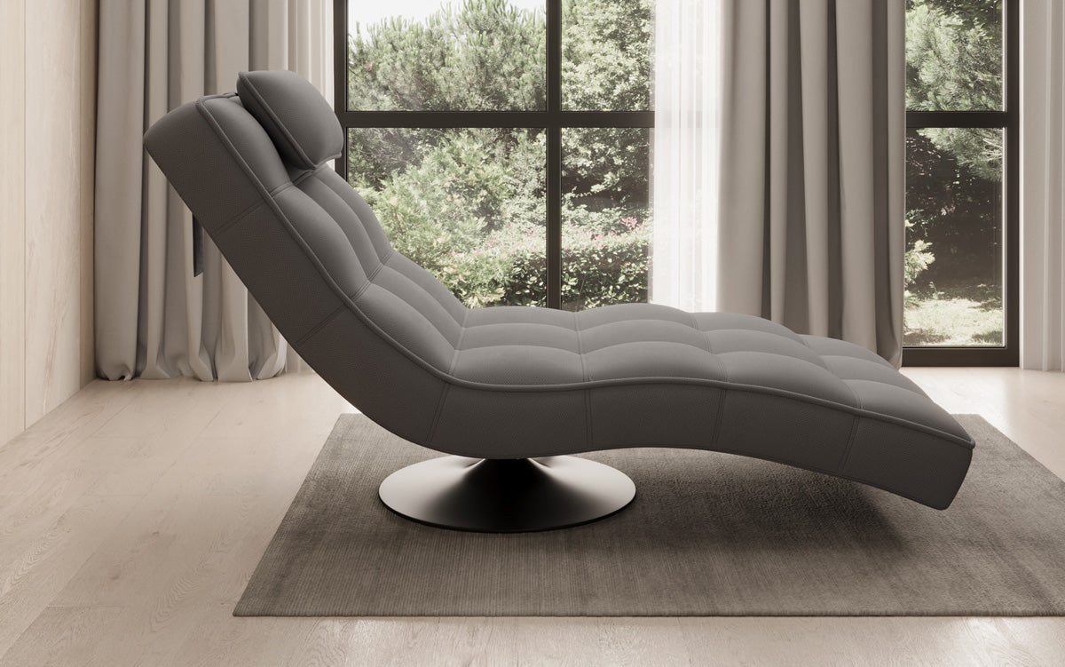 Chaise longue relaxante design Livara en tissu avec fonction pivotante